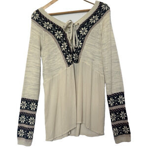 ODDY Womens Fair Isle Knit Lace Up Sweater Tunic Size L Holiday Boho‎ Festival